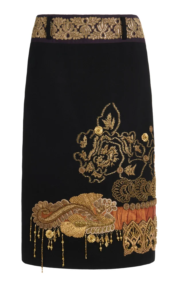 Sentista Embroidered Cotton Midi Skirt