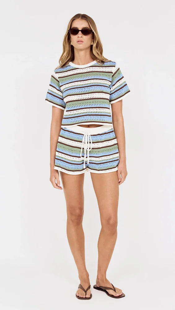 Blue & Green Stripe Crochet Shorts