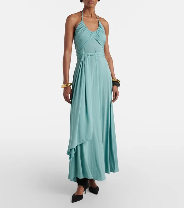 Draped halterneck jersey maxi dress in blue - Alaia