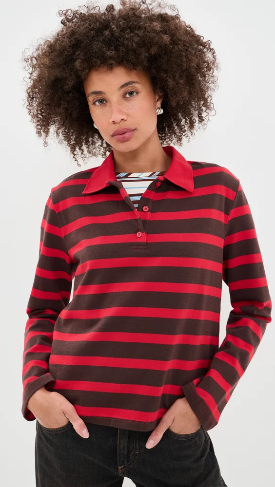 Striped Polo Knit Top