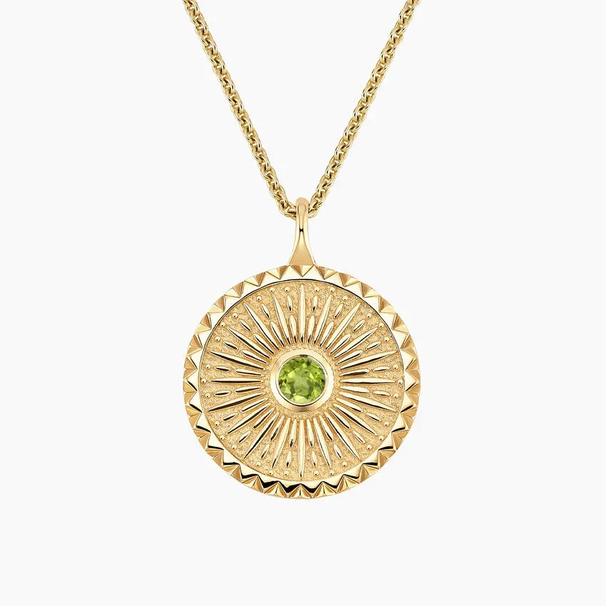 Sun Peridot Medallion Necklace in 14K Yellow Gold