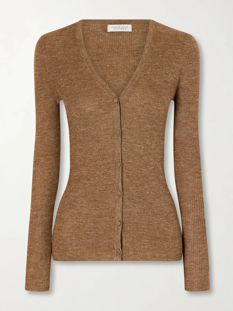 aiste ribbed cashmere silk and hemp blend cardigan