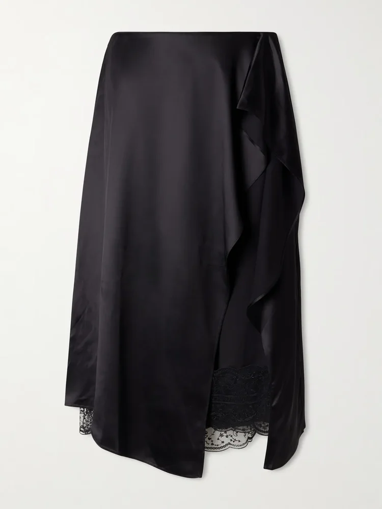 Ruffled satin midi skirt