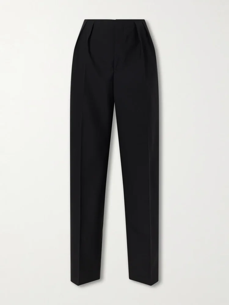 Pleated wool straight-leg pants