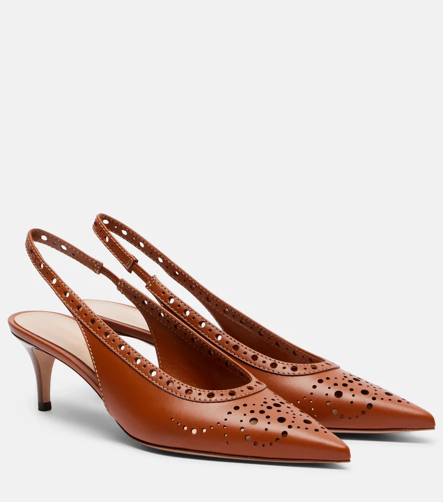 Perforated leather slingback pumps