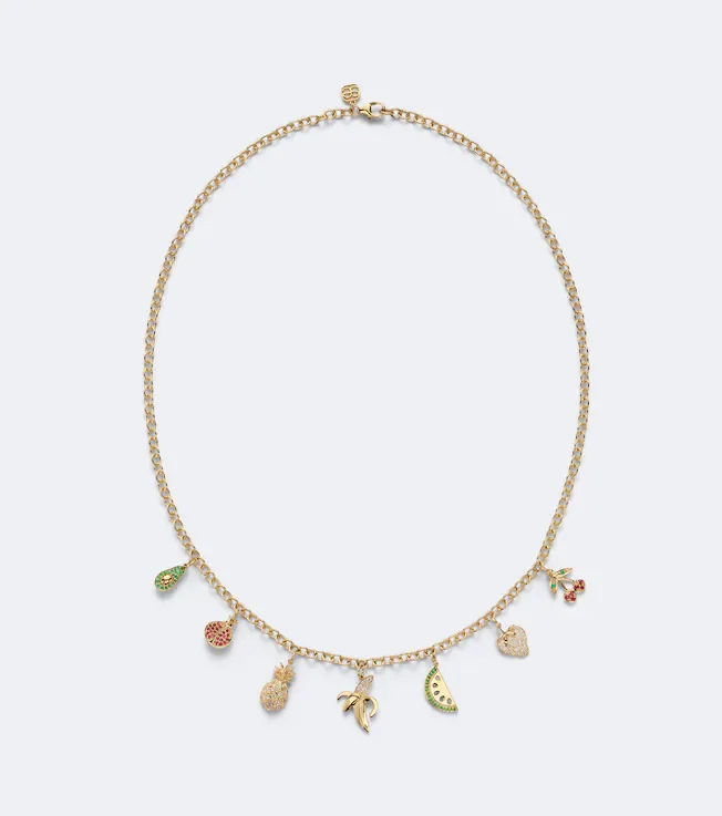 14kt gold charm necklace with gemstones