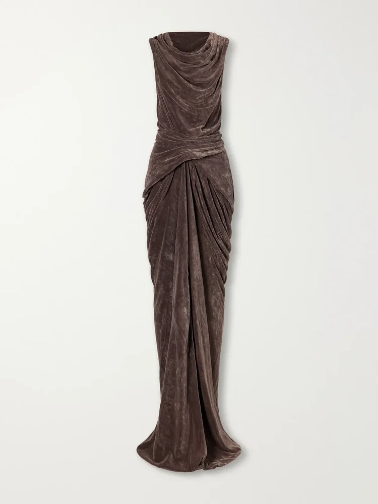 Strutter draped velvet gown