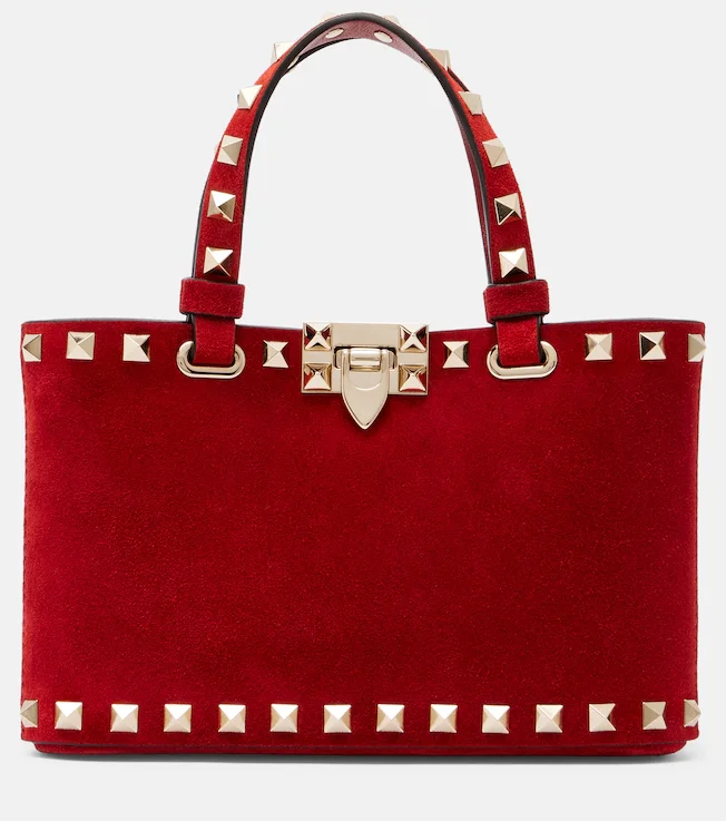 Rockstud Mini suede top-handle bag