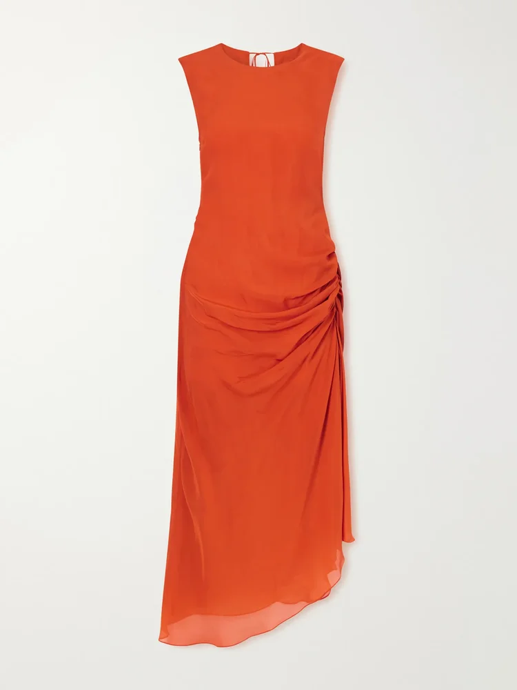 Enya gathered silk-chiffon midi dress