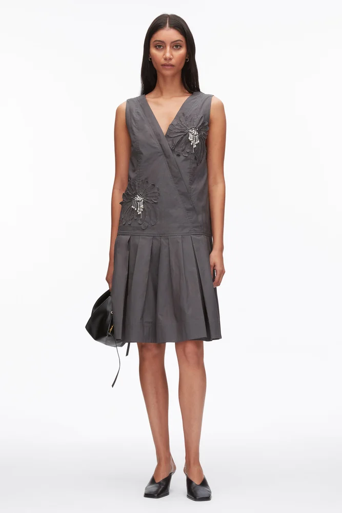 Draped Tank Dress with Floral Appliqué