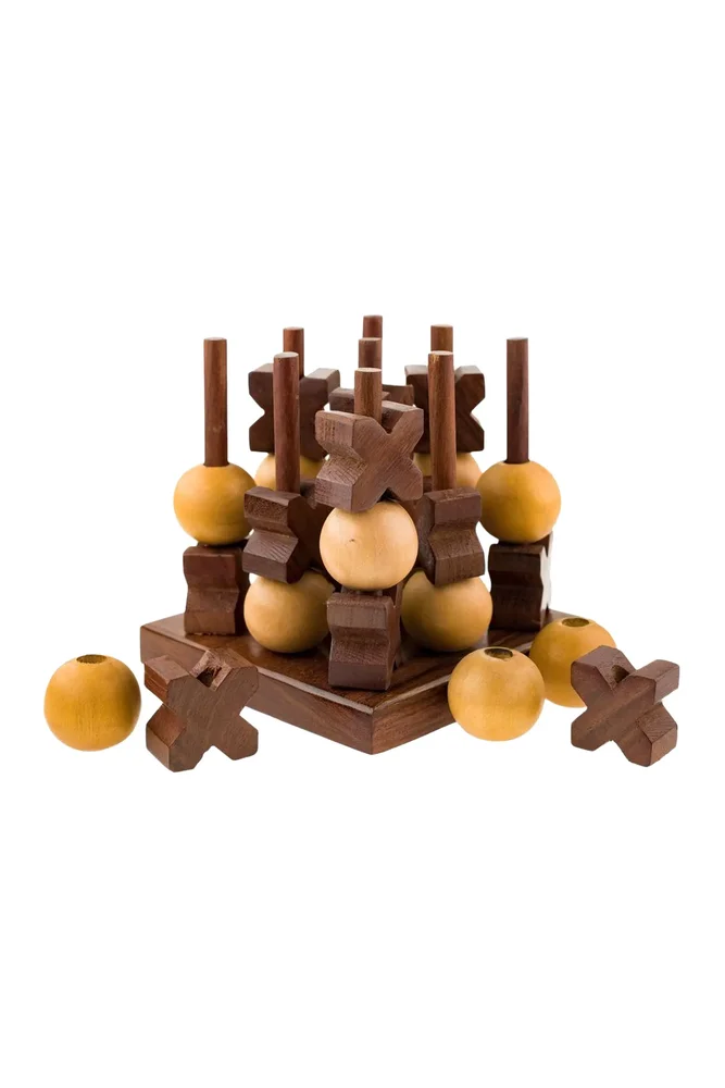 3D Tic Tac Toe Game Set, Handcrafted Wood