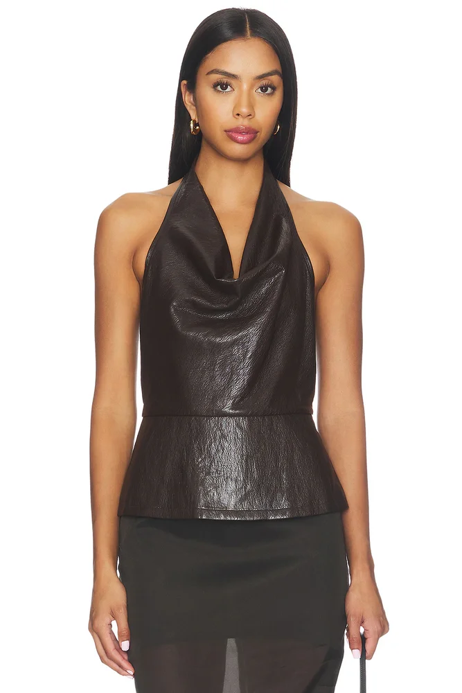 Jet Faux Leather Halter Top