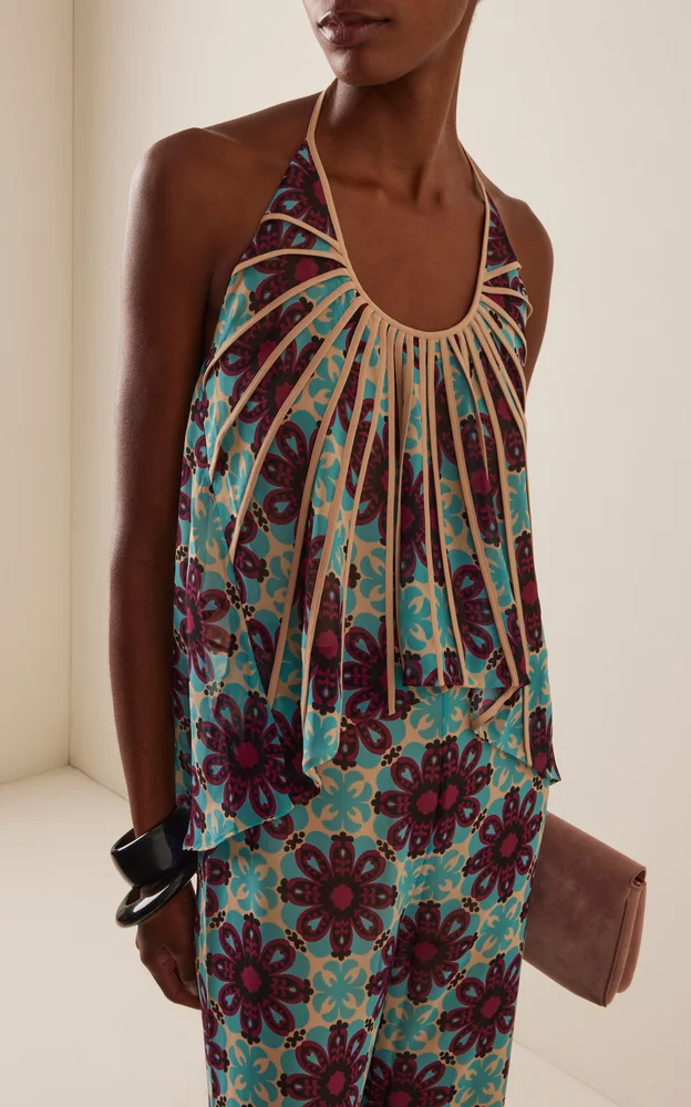 Rovena Printed Crepe Halter Top