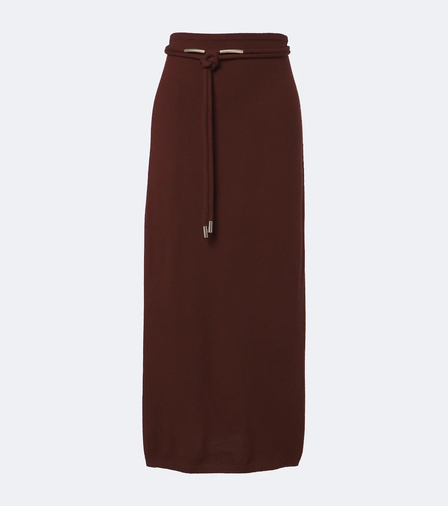 Belted cashmere maxi skirt
