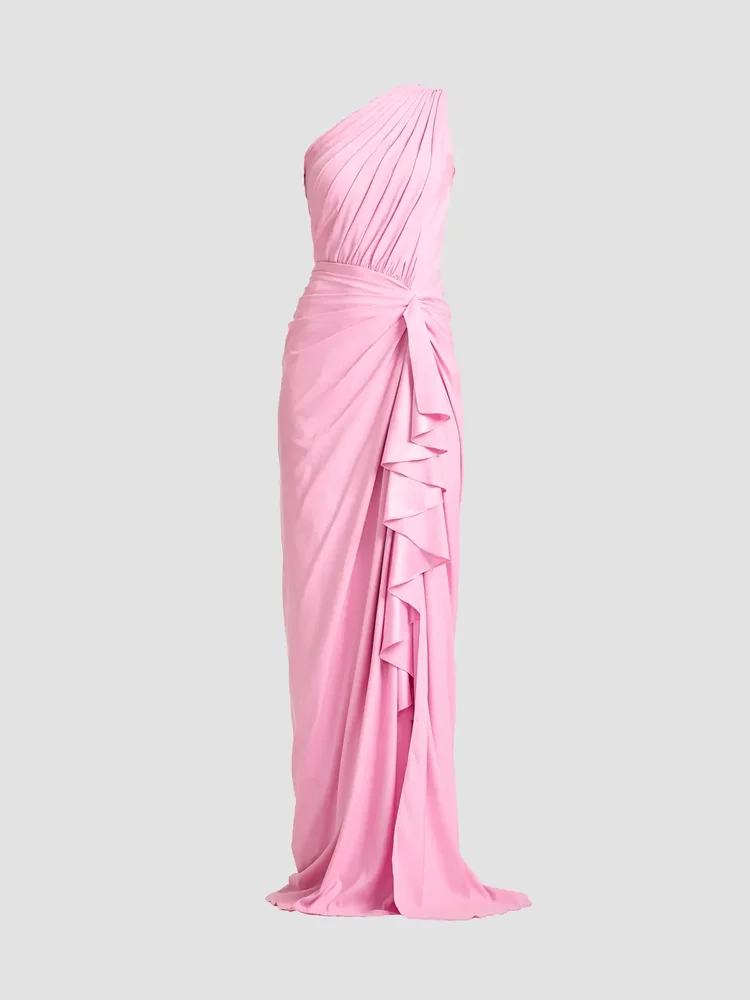 Ruffled Jersey One-Shoulder Gown