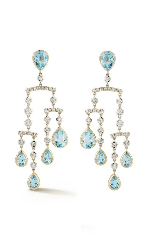 Mobile 14K Yellow Gold Topaz, Diamond Earrings