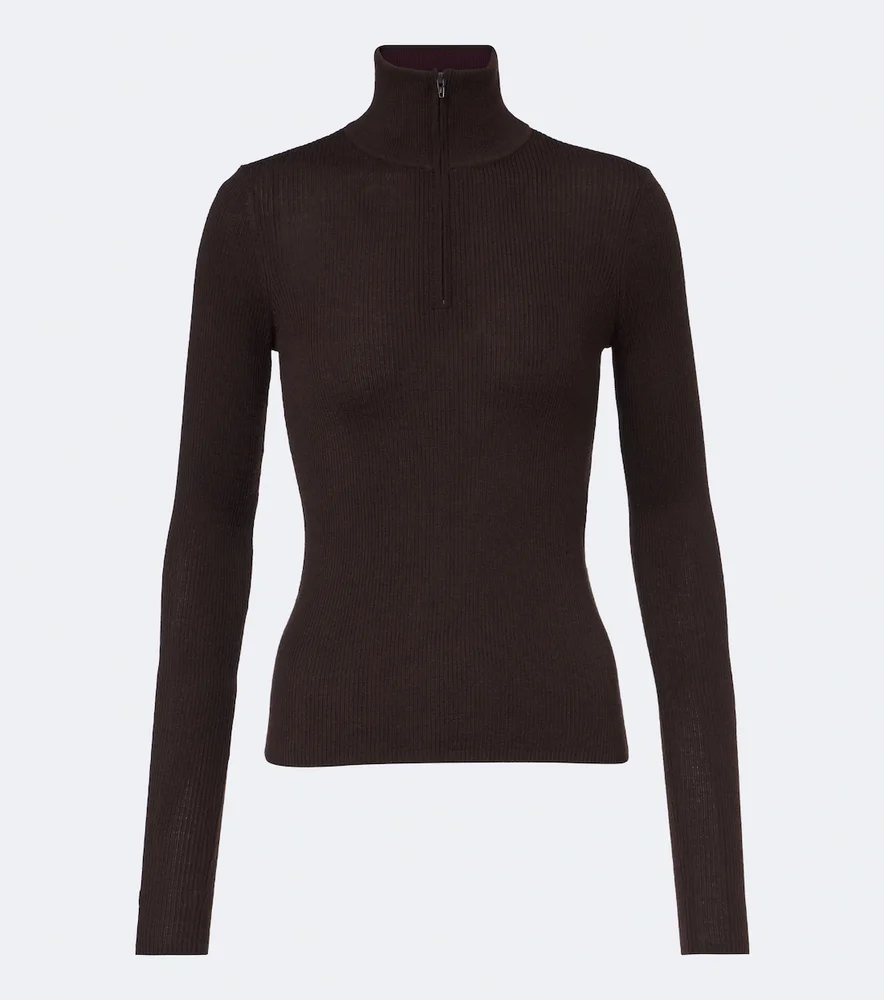 Sade ribbed-knit wool and silk half-zip sweater