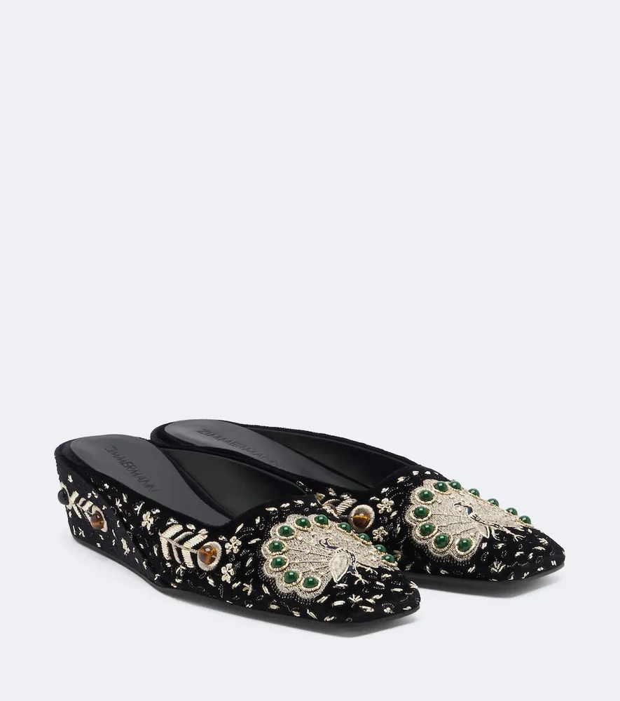 Atelier embellished velvet wedge mules
