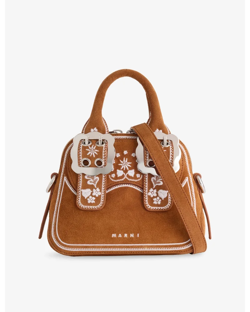 Mini Belte Embroidered Suede Top Handle Bag