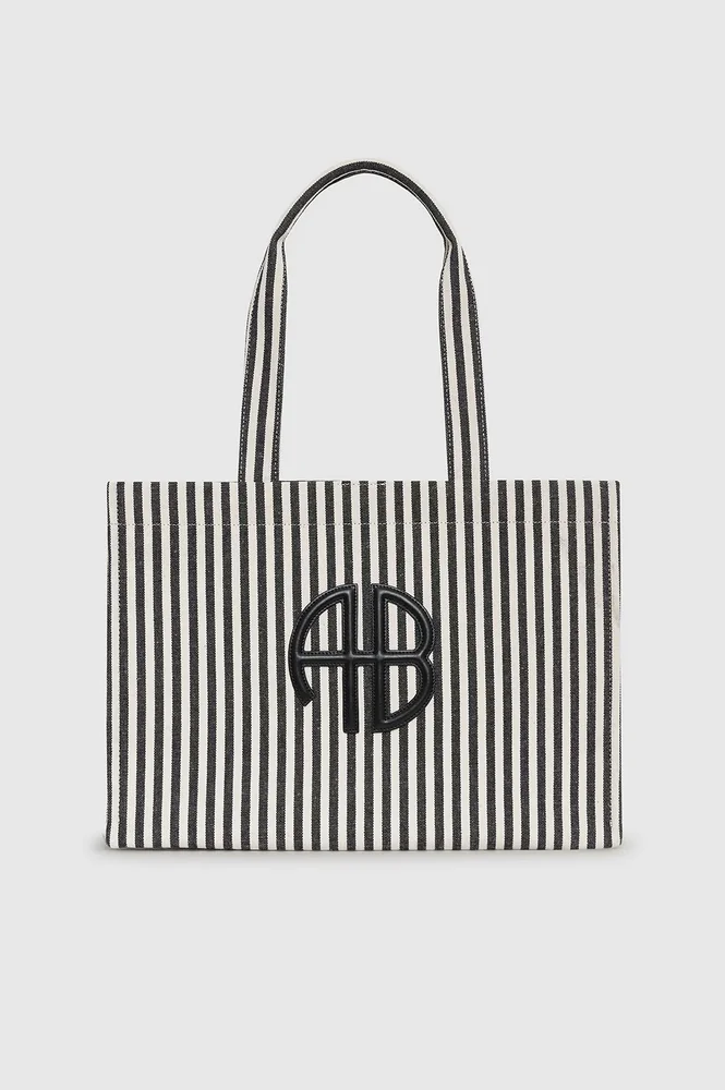 Lara Tote - White And Black Stripe