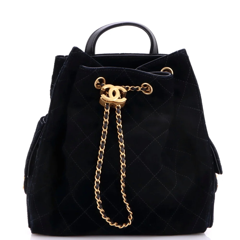 Pre-Owned 25 Backpack Quilted Suede Medium in Black, Aged Gold Hardware