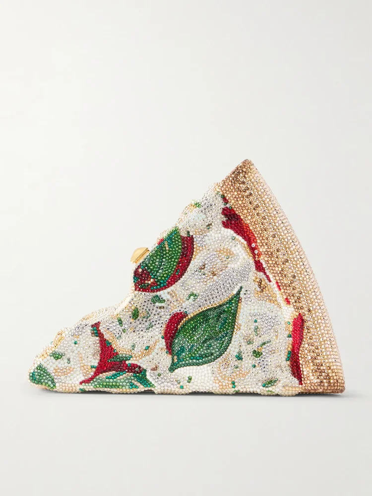 Pizza crystal-embellished gold-tone clutch