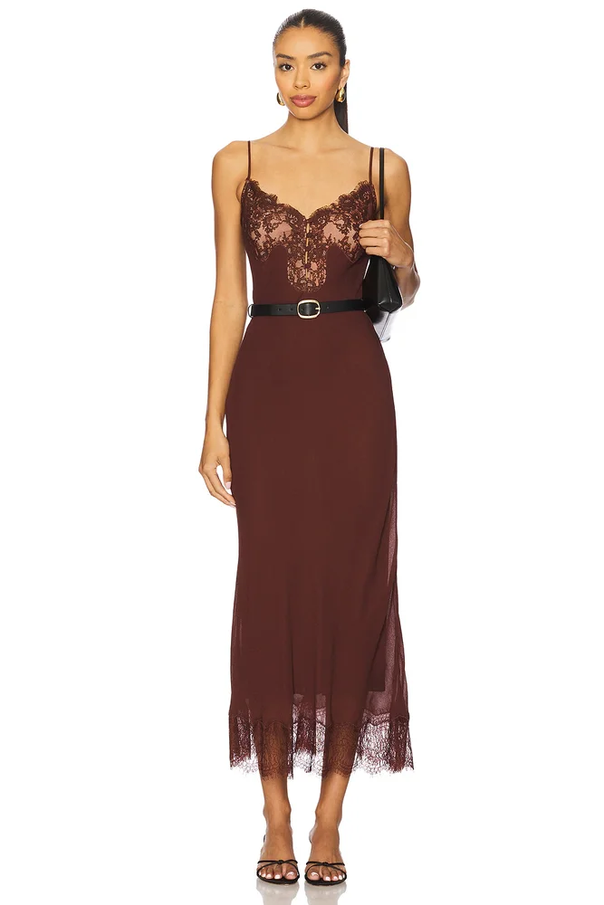 Lace Insert Midi Dress