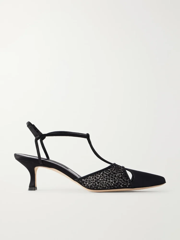 Turgimolda 50 flocked mesh and satin pumps