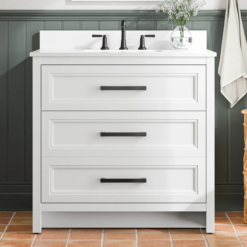 Norton 36-in White Undermount Single Sink Bathroom Vanity with Carrara Engineered Marble Top