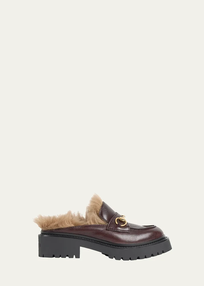 Rhodi Leather & Shearling Horsebit Mules