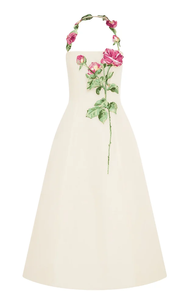 Lynn Embroidered Linen-SIlk Midi Dress