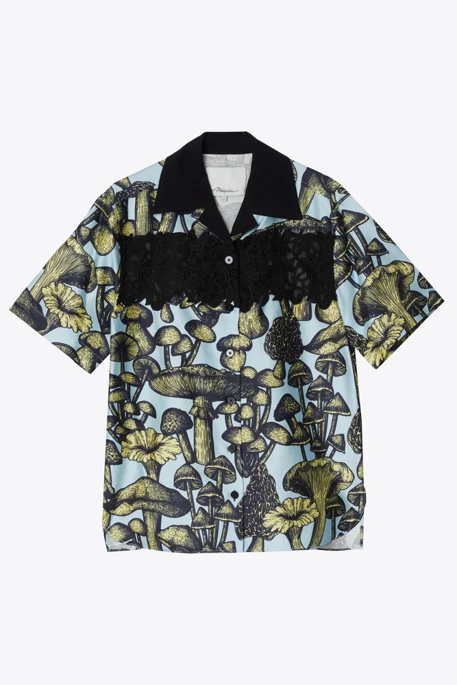 Ethereal Mushroom Camp Shirt With Lace