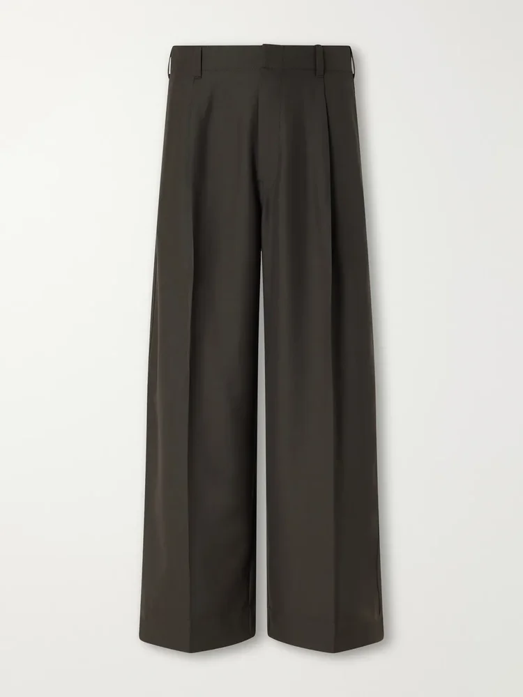 Straight-Leg Pleated Woven Trousers