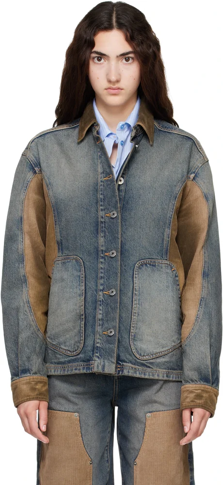 Navy & Brown Corduroy Patch Denim Jacket
