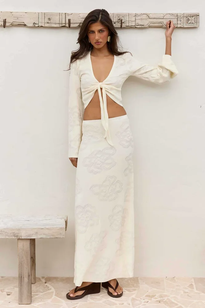 INFERNO LOW WAISTED MAXI KNIT SKIRT - OFF WHITE