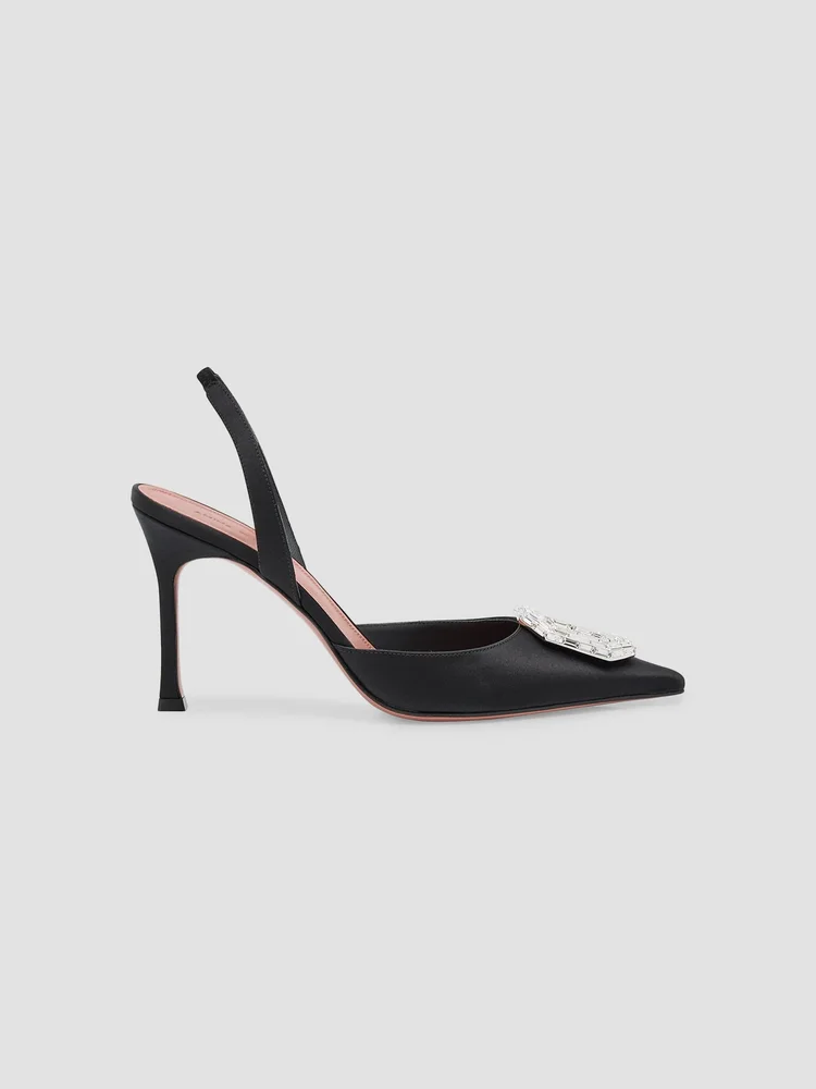 Camelia Crystal-Ornament Satin Slingback Pumps