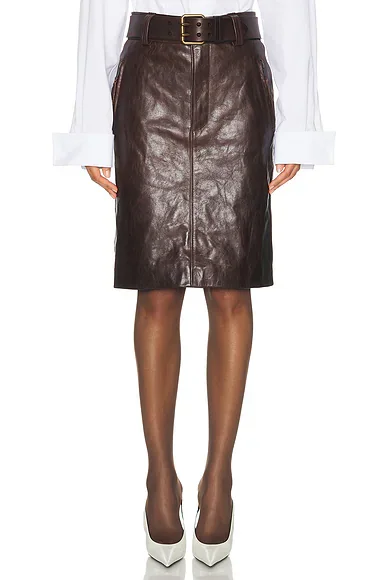 Belted Leather Skirt