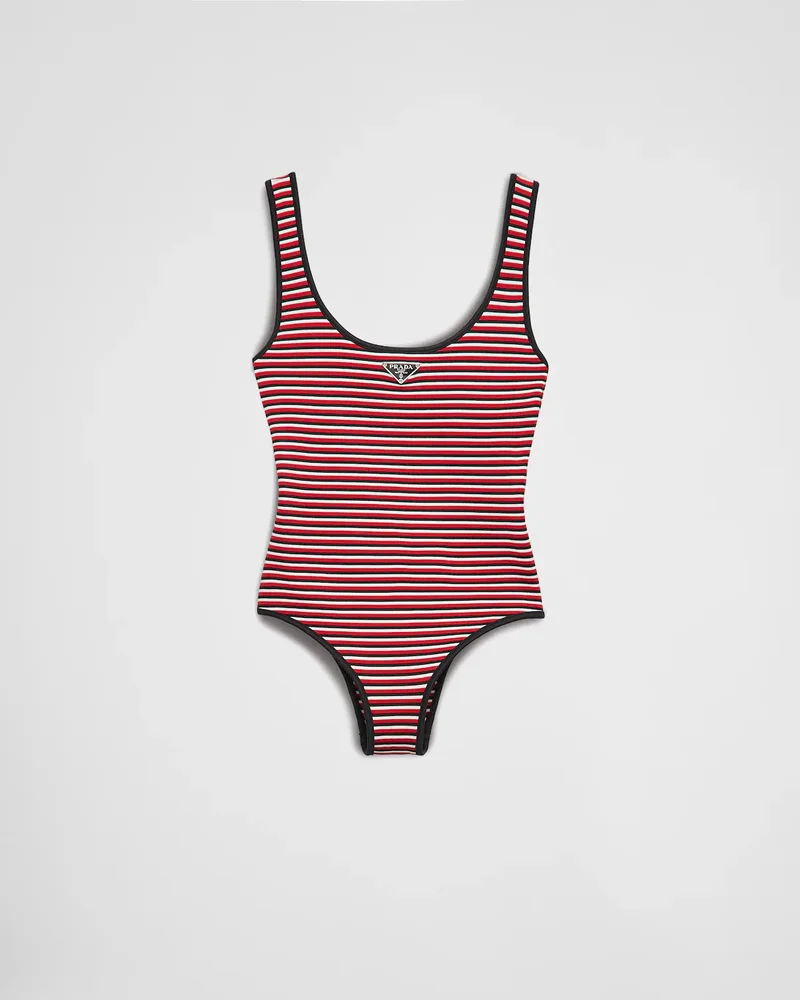 Striped interlock jersey one-piece swimsuit