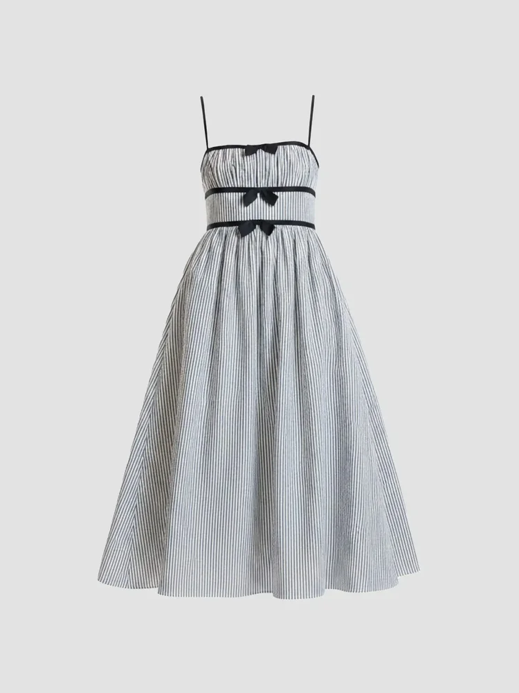 Clara Striped Seersucker Fit & Flare Midi Dress