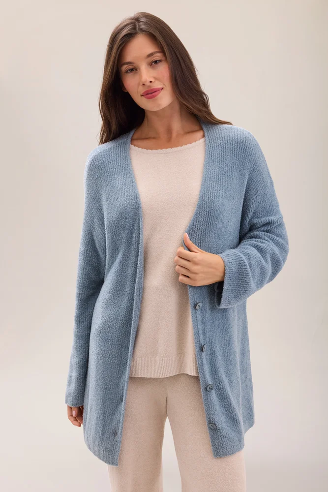 CozyChic Lite Thin Rib Button Front Cardigan, Blue Aura
