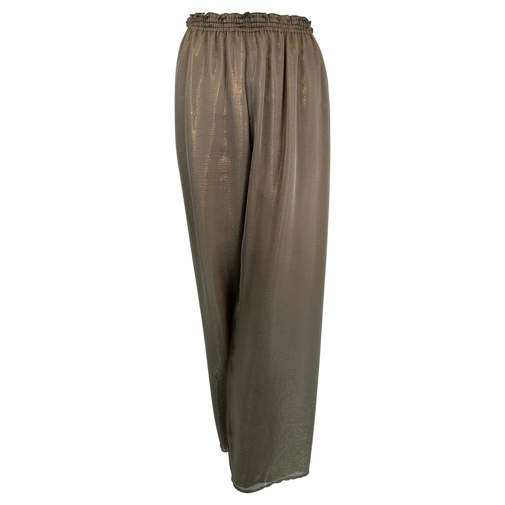 Zoran Vintage Bronze Gold Metallic Sheer Layered Silk Wide Leg Cropped Pant