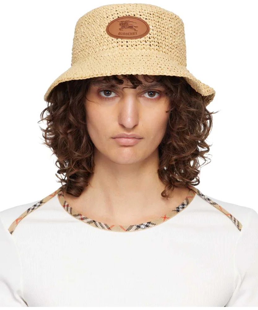 Beige Knight Stamp Raffia-Effect Bucket Hat