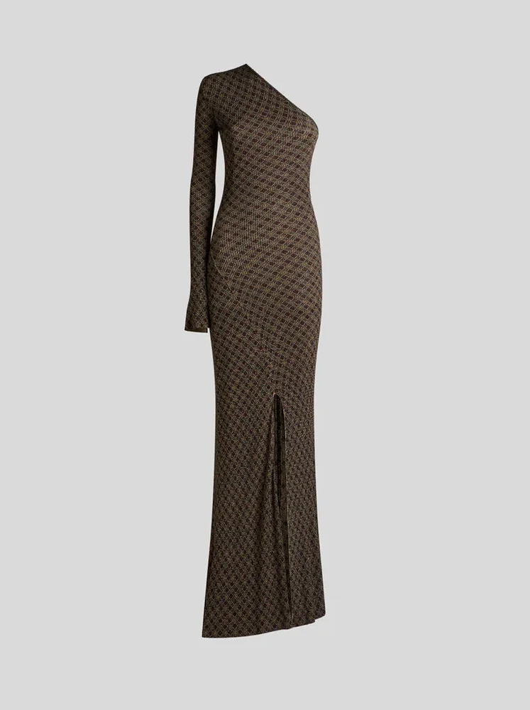 Ribbed Long Dress with Micro Diamond Motif