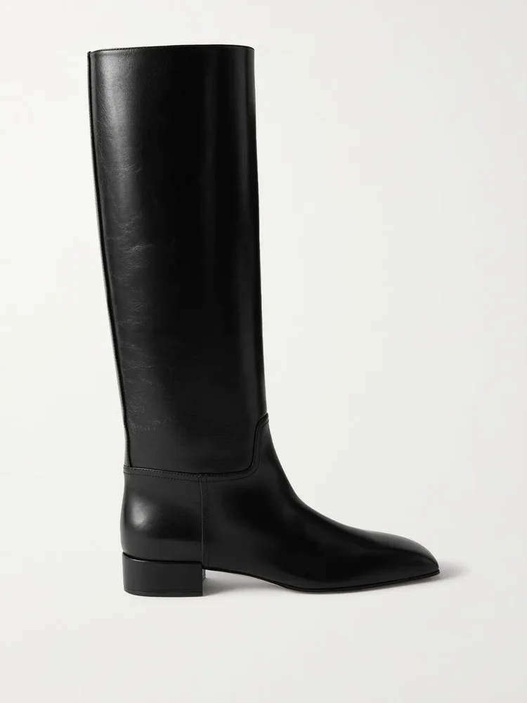 classic square leather knee boots