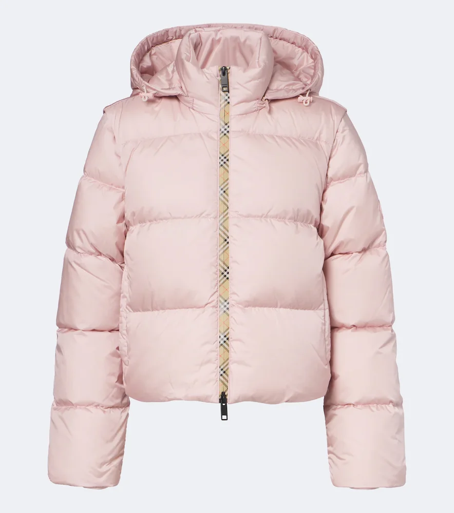 Check hooded down jacket