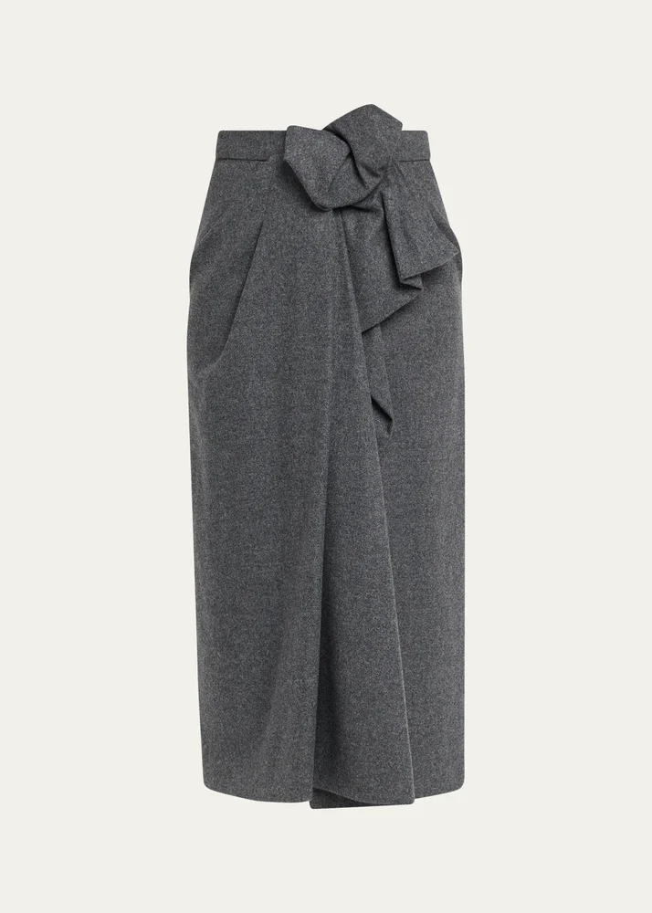 Origami Draped Wool Midi Skirt