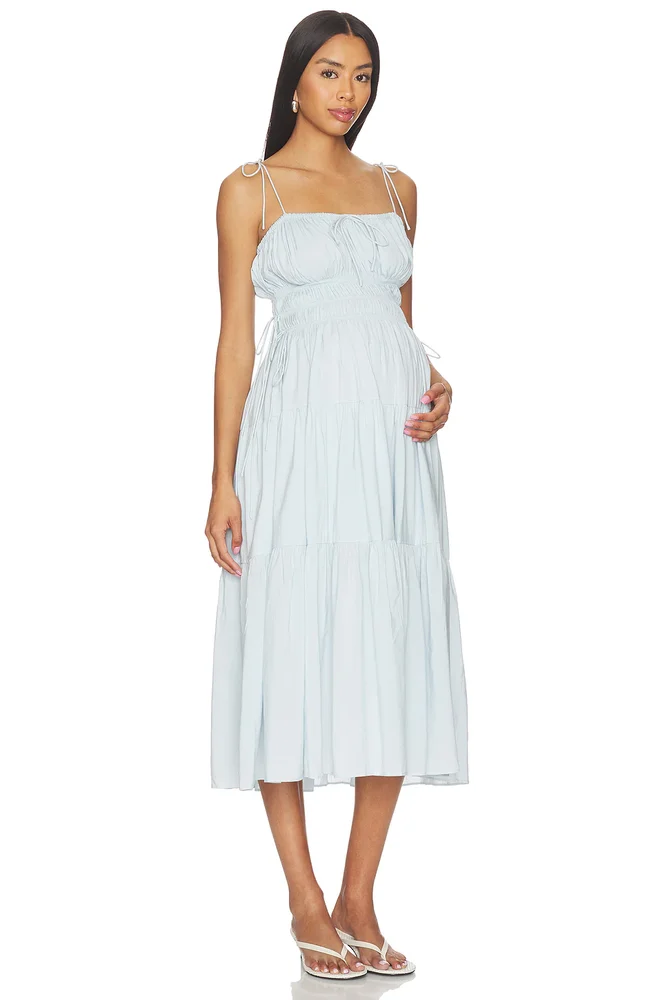 Shirred Midi Poplin Dress
