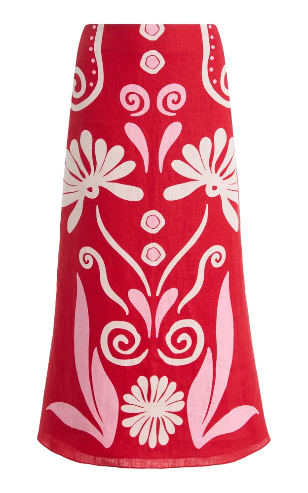 Fabiana Printed Linen Midi Skirt