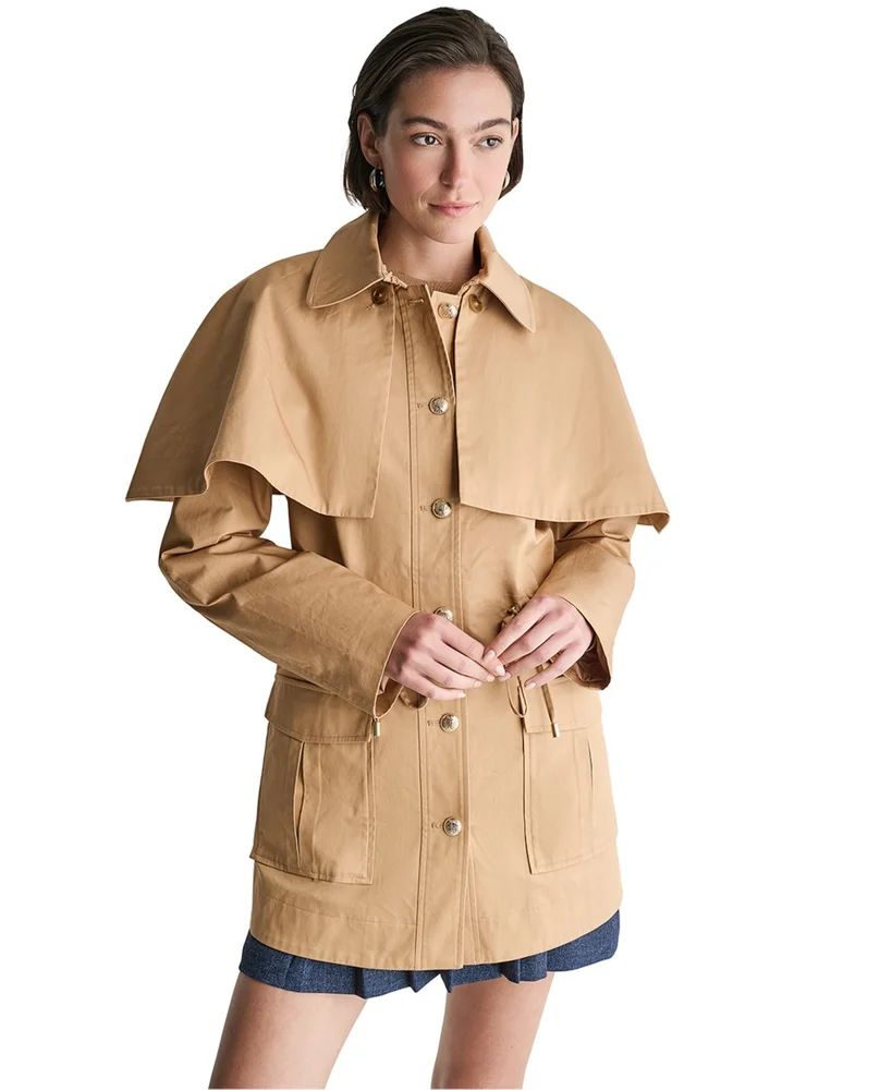 Short Collared Cinched-Waist Trench Coat