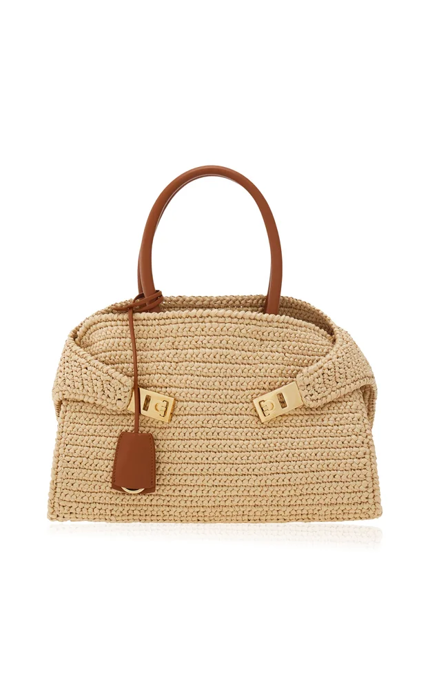 Hug Small Raffia Top Handle Bag